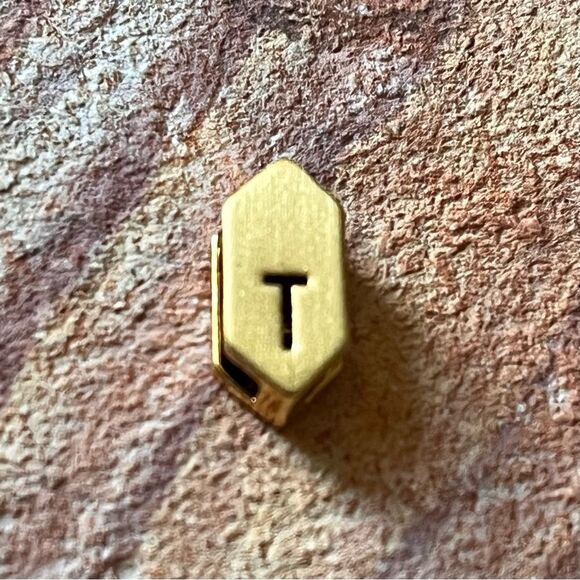KEEP Collective Stella & Dot Brushed Gold-Tone GEO Cut Out Slide Letter T Charm - Picture 1 of 3